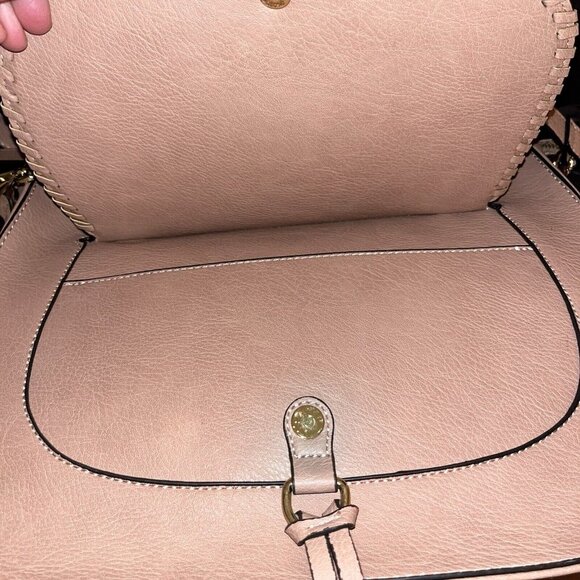 Sole/Society Pebbled Satchel Faux Leather Tote Shoulder Strap Tan Beige Animal P - Picture 11 of 16